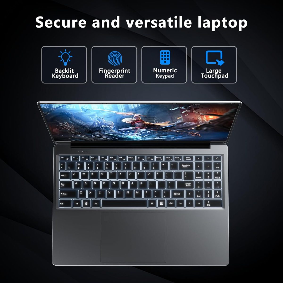 ⁦FUNYET Gaming Laptop | 16 Inch FHD Display (1920 x 1200) | 12th N100 Laptop Computer | 16GB RAM 512GB SSD | Supports 180 Angle Opening | Bluetooth | Backlit Keyboard | Windows 11 Pro.⁩ - الصورة ⁦5⁩