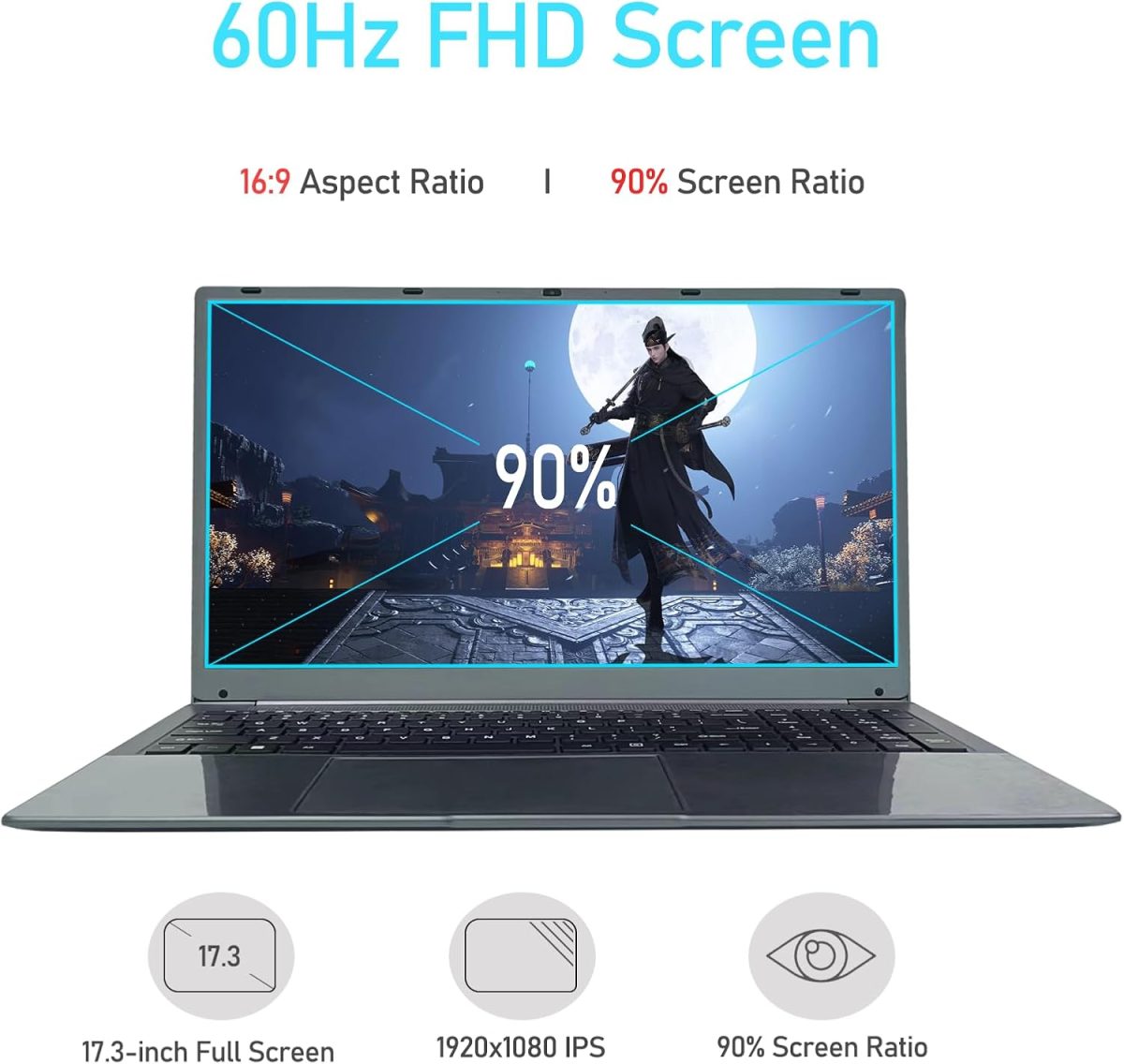 ⁦MTWZMM 17.3-inch Laptop: Celeron N5095 Processor (up to 2.9GHz), 8GB RAM + 256GB SSD Storage, Win 11 OS, with WiFi, USB 3.0, Webcam – Ideal for Students and Business Use⁩ - الصورة ⁦2⁩
