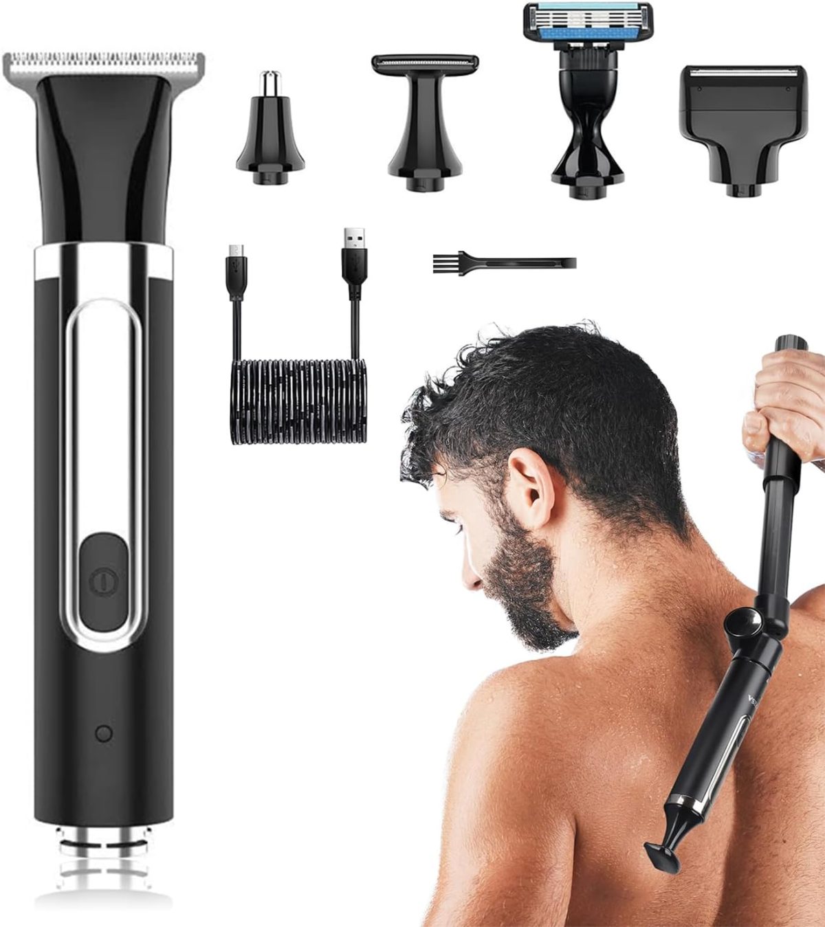 NALACAL Back Shavers for Men Long Handle, Electric Shavers with Detachable and Extendable, 5-in-1 Mens Back Shaver with Travel Lock, Self-Service Body Hair Trimmer for Wet or Dry Shaving