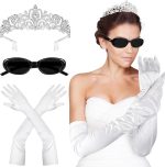 BTHRORO Princess Costume Accessory Set Women Girls Tiara Crown Crystal with Comb Sunglasses White Long Gloves Princess Diaries Costume for Carnival Wedding Prom Birthday Party