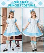 ⁦BIQIQI Princess Costumes for Girls, Blue Princess Dress Fancy Dress with White Apron and Headband, Girls Dressing Up Costumes, Halloween Birthday Party Cosplay Outfit for Kid,Size 130cm-150cm⁩ - الصورة ⁦5⁩