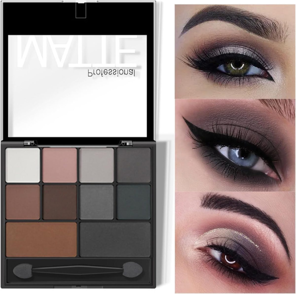 ⁦Paporich Eyeshadow, Matte Eye Shadow Pallets, Professional Highly Pigmented Black Eyeshadow Makeup Palette, Waterproof Eyeshadow With Dual-Ended Applicator Brush for Women.⁩ - الصورة ⁦6⁩