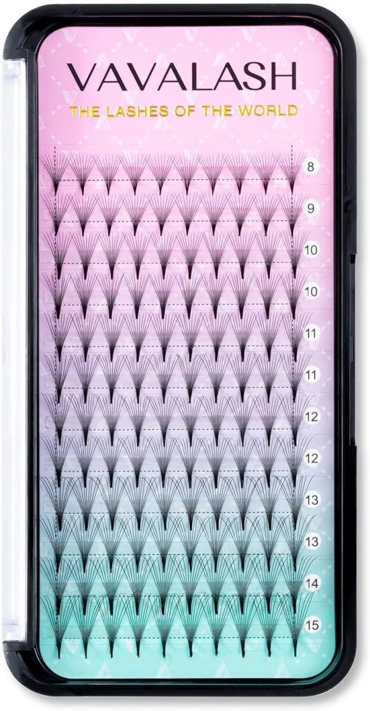 Eyelash Extensions 3D 4D 5D 6D 8D 9D 10D Thickness 0.07/0.1 C/D Curl Eyelashes Middle Stem & Long Stem Heat Bonded Premade Fans Russian Volume Lash Extensions Supplies (Middle Stem 10D-0.07-C-8-15mm)