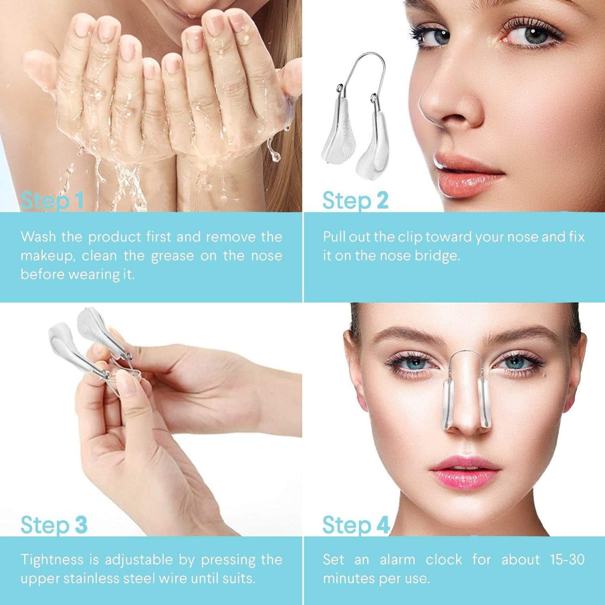 ⁦Quecc Nose Shaper Clip, Pain-Free Nose Bridge Straightener Corrector, Soft Silicone Nose Slimmer Rhinoplasty Device Nose Up Lifting Clip Beauty Tool(Unisex)⁩ - الصورة ⁦6⁩