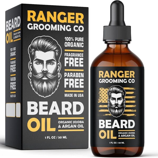 Fragrance Free Beard Oil & Leave In Conditioner 100% Pure Natural for Groomed Beards Mustaches and Moisturized Skin 1 oz by Ranger Grooming Co by Leven Rose Beard Oil