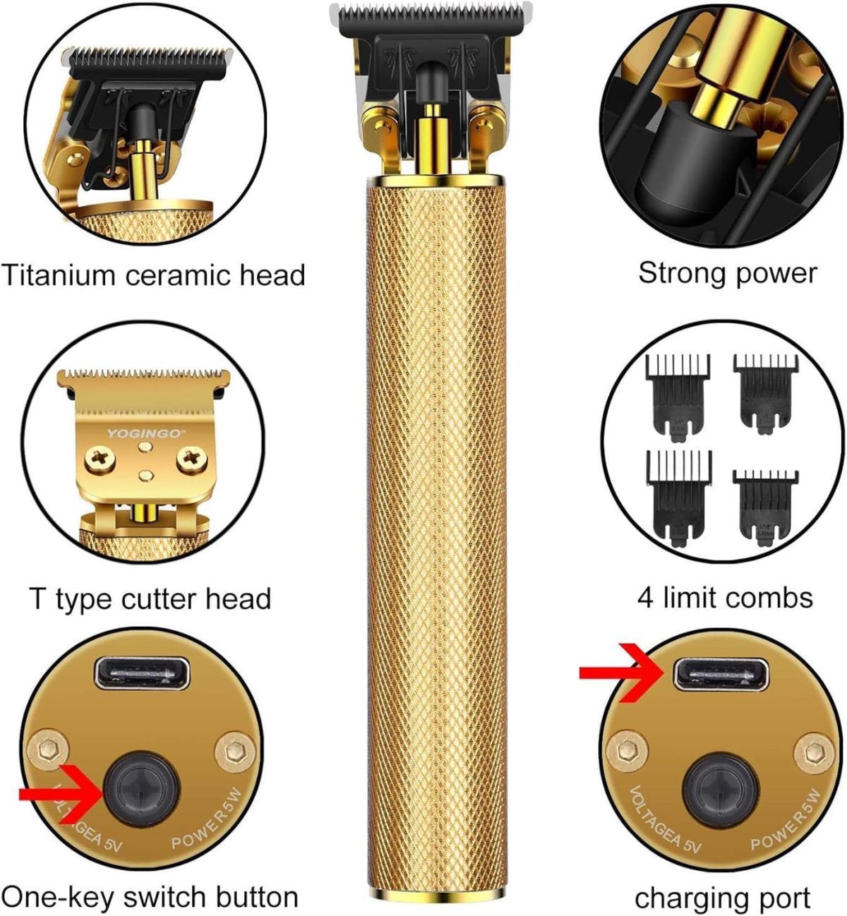 ⁦Joyzzz Hair Trimmer, Hair Clippers for Men, Low Noise Cordless T-Blade Electric Hair Clippers, Metal Body Cutting Grooming Beard Shaver Barbershop Professional, USB Rechargeable⁩ - الصورة ⁦2⁩