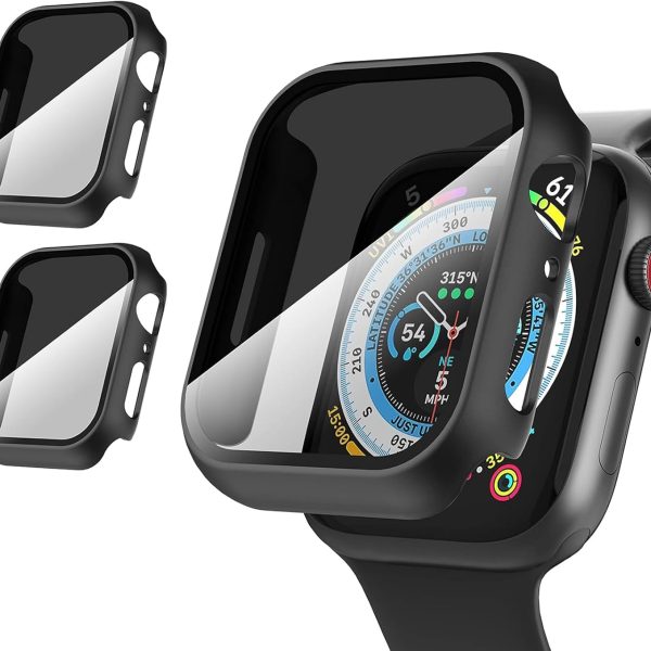 2 Pack for Apple Watch Series SE 6/5/4 44mm Privacy Screen Protector Case, [Anti-Peeping] Ultra-Thin Tempered Glass Case Cover for Watch Series 6/5/4/Series SE 2 (Black/Black, 44mm)