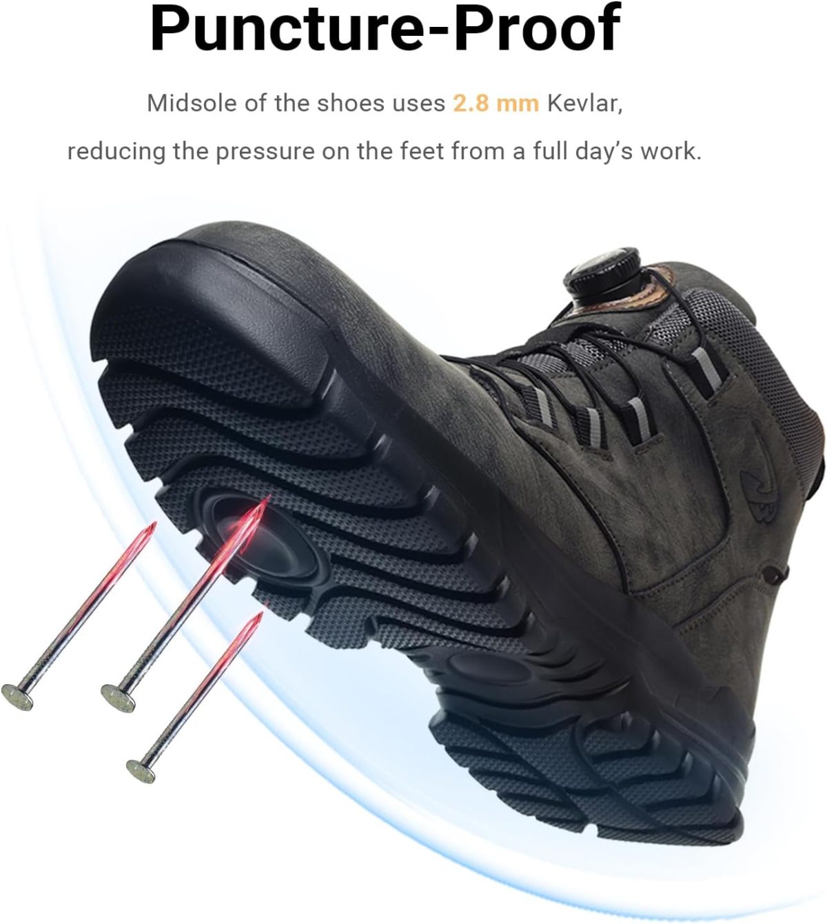 ⁦LIWEGHT Safety Shoes Steel Toe Shoes for Men Women Lightweight Comfortable Safety Boots Breathable Working Indestructible Construction Boots,Gray⁩ - الصورة ⁦4⁩