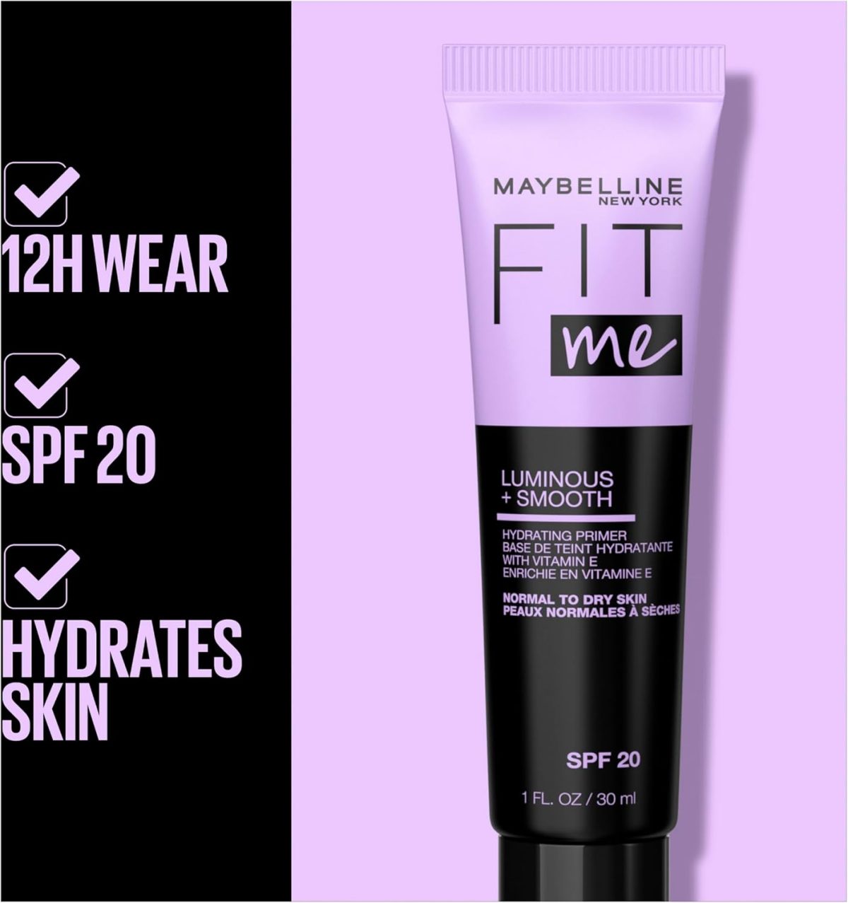 ⁦MAYBELLINE New York Fit Me Luminous and Smooth Hydrating Primer, Clear, 30 ml (1er Pack)⁩ - الصورة ⁦4⁩