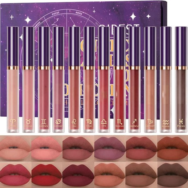 Excefore Matte Liquid Lipstick Makeup Set, 12pcs Long Lasting Waterproof Velvet Lip Gloss High Pigmented Lip, Non-stick Cup Not Fade Waterproof Lip Gloss Makeup Gift for Women and Girls