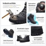 ⁦LIWEGHT Safety Shoes Steel Toe Shoes for Men Women Lightweight Comfortable Safety Boots Breathable Working Indestructible Construction Boots,Gray⁩ - الصورة ⁦2⁩