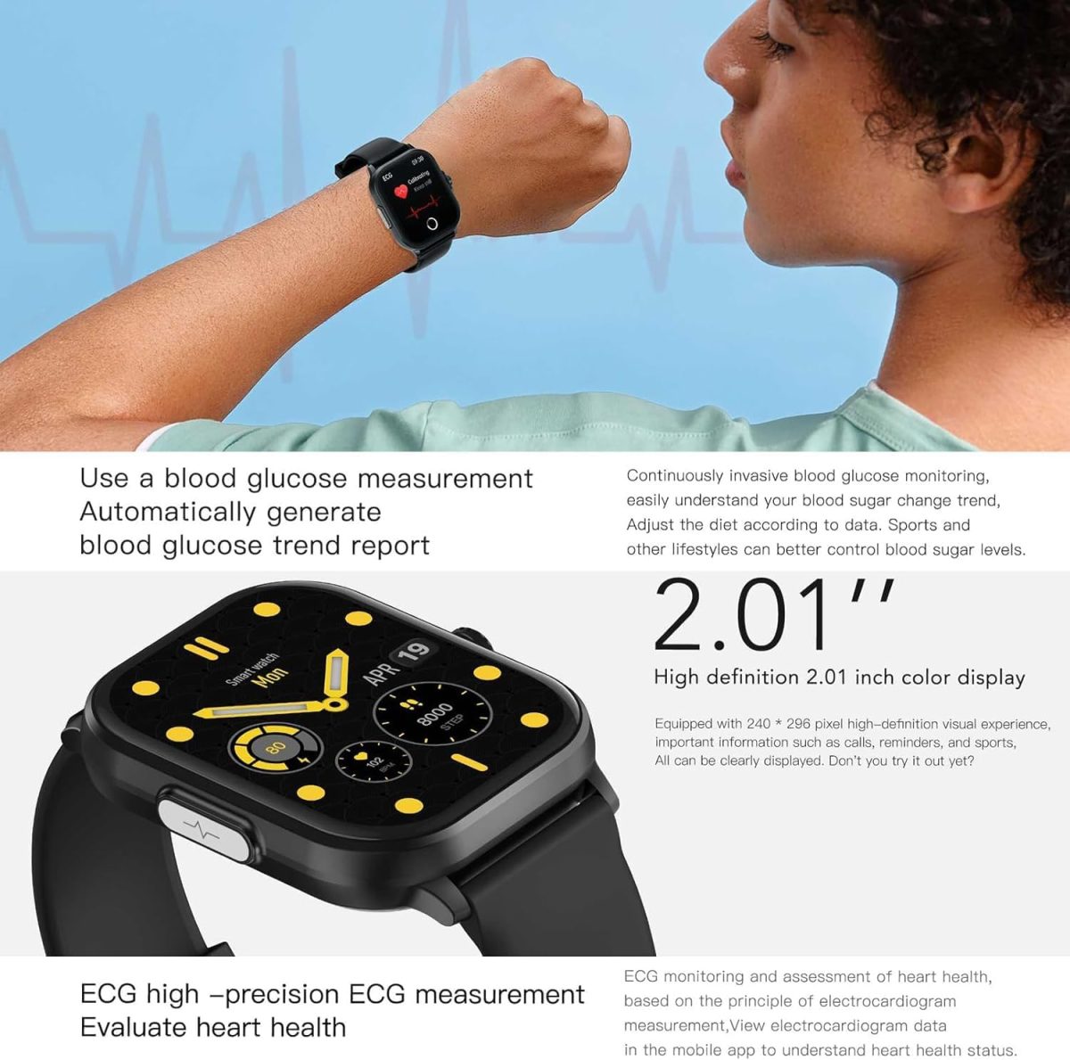 ⁦Smartwatch with Bluetooth Call 2.01" Full Touch Screen Fitness Tracker with activity tracker, Ultra-thin Design, 24/7 Health Management, Compatible with Android & iOS (Silvery/)⁩ - الصورة ⁦3⁩