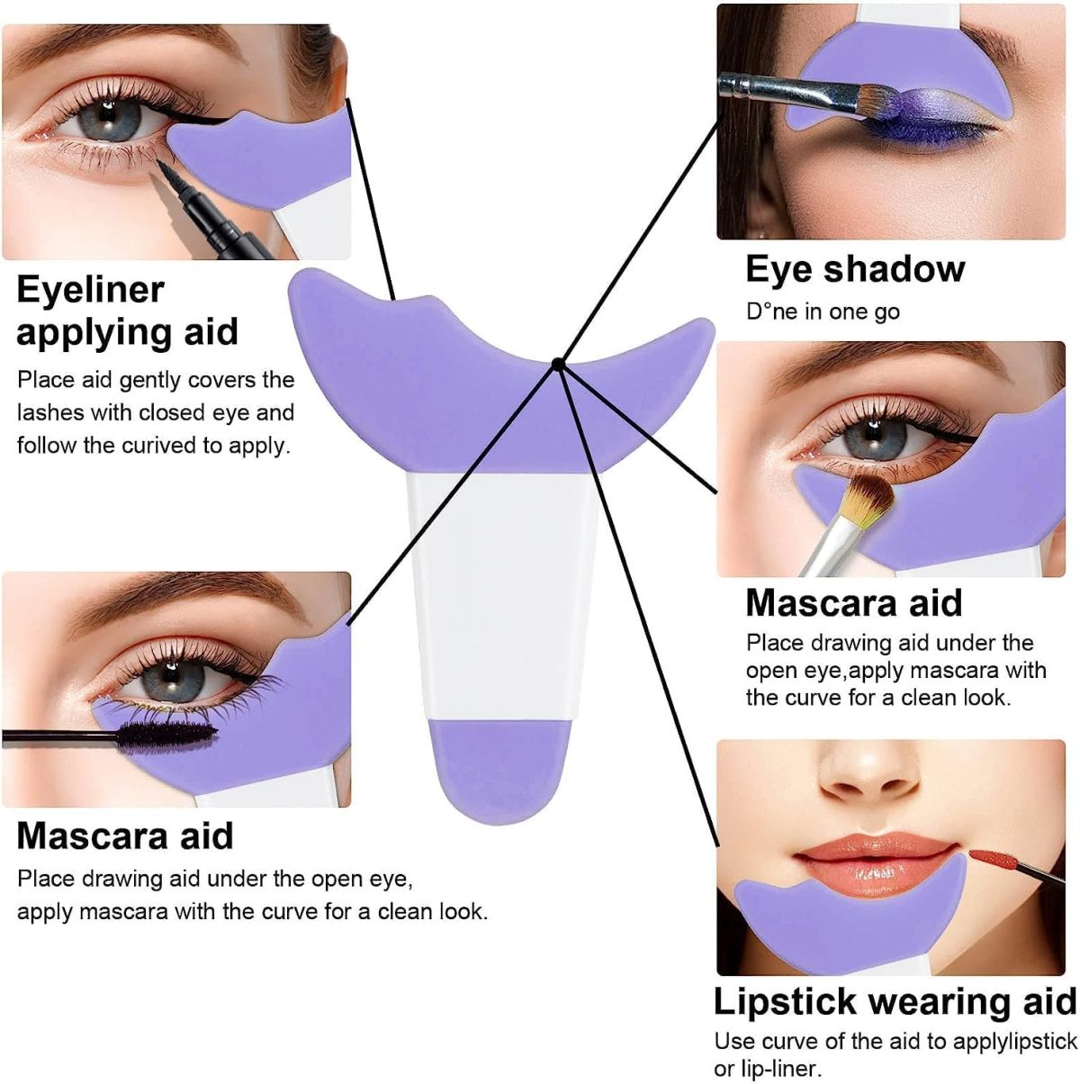 ⁦HOFEESEA 3 PCS Eyeliner Stencils, Silicone Eyeliner Aid Tool Eyeliner Guide Tool Mascara Shield Applicator Eye Makeup Stencils for Eyeliner, Eyelashes, Eyeshadow (Purple)⁩ - الصورة ⁦3⁩