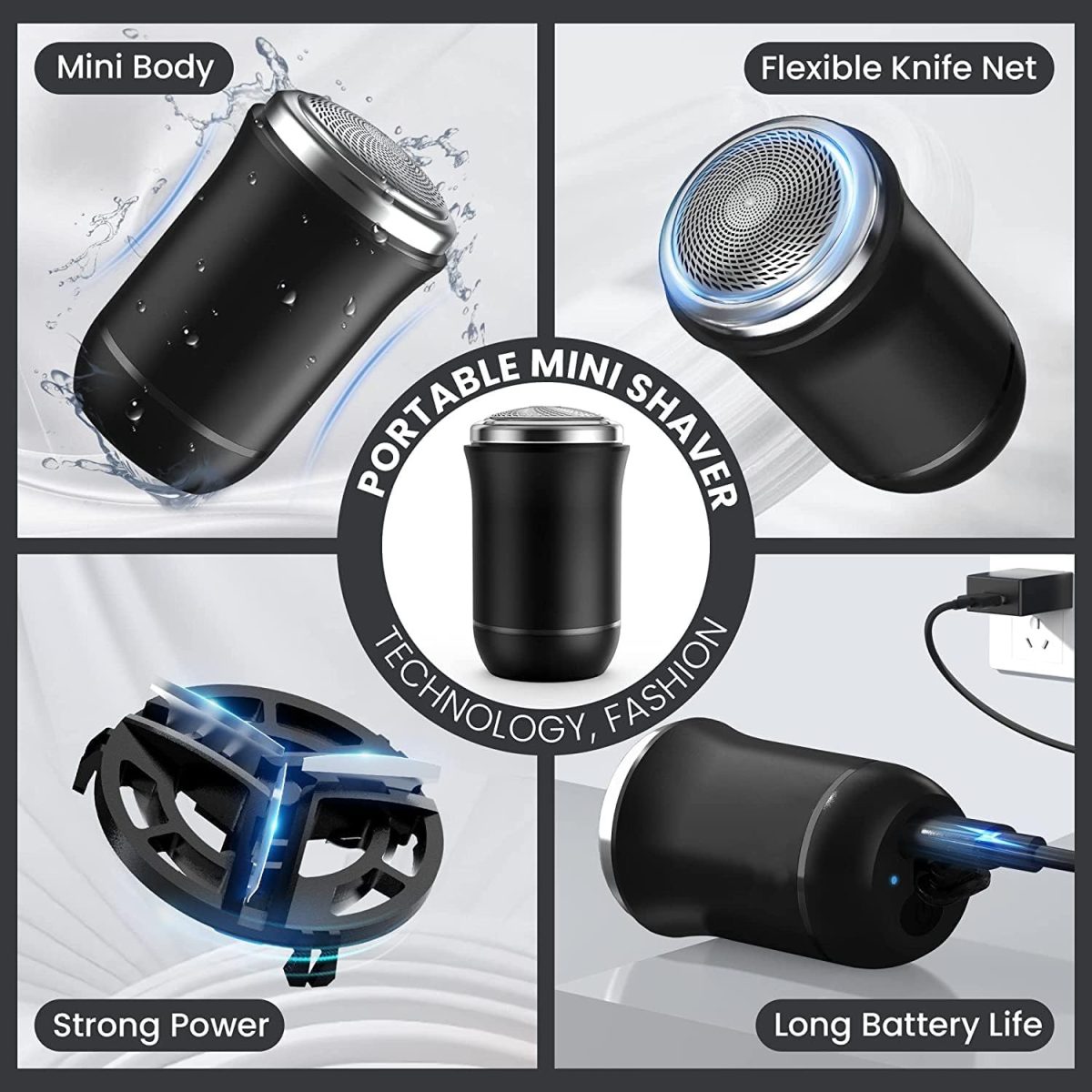 ⁦Excefore Portable Electric Shaver, Mini Rechargeable Waterproof Razor, Electric Razor for Men, Face, White, 3-Blade, Foil Head, 7000RPM, Fast Charging, Travel Lock, Men's Grooming, Adult Men⁩ - الصورة ⁦2⁩