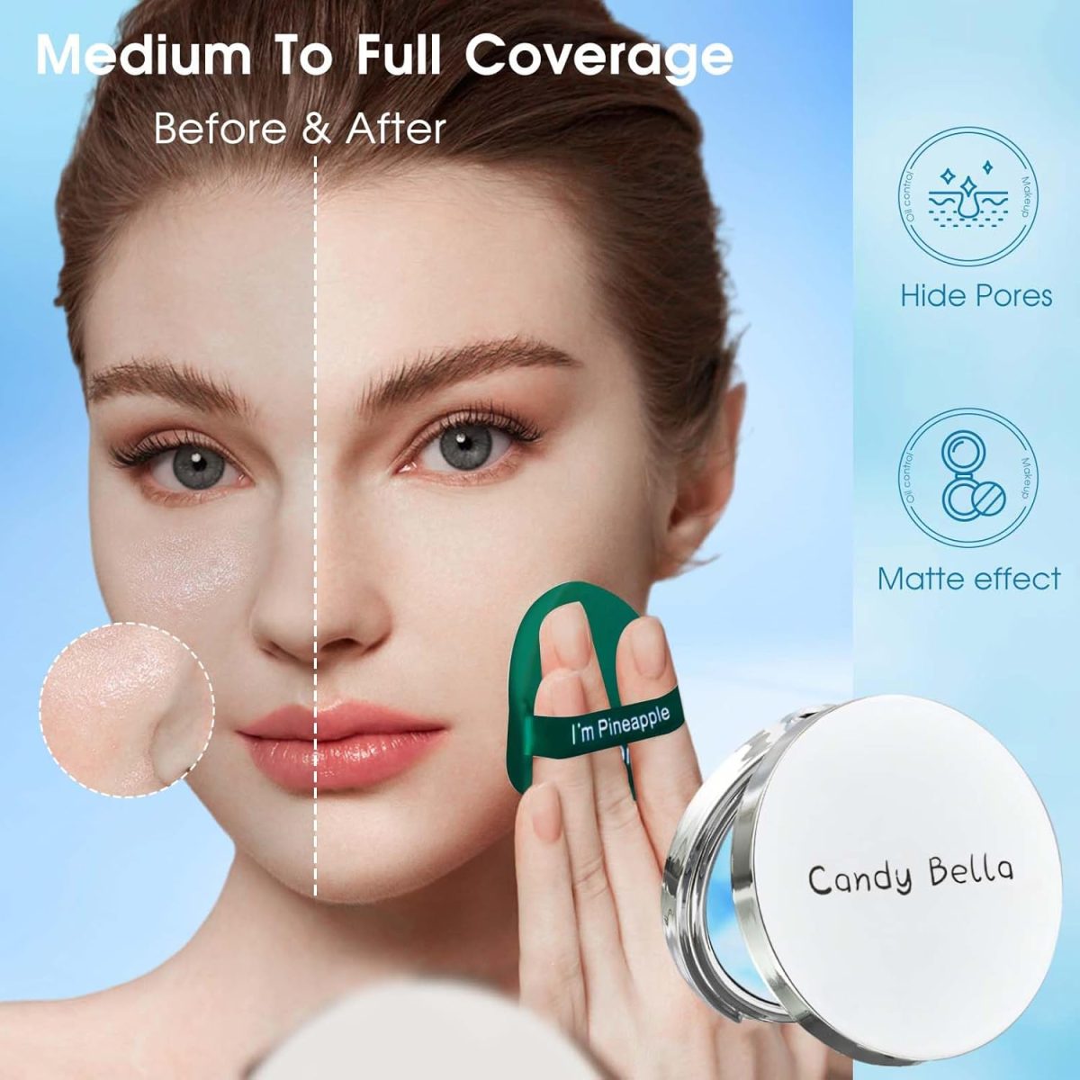 ⁦Allony Beautiful Candy Gel Powder, Oil Control Mattifying Powder, Candy Bella Gel Powder, Silky Compact Powder Mattifying, Compact Powder with Powder Down (A, Pink)⁩ - الصورة ⁦6⁩