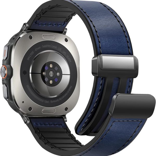 WestEagle Magnetic Leather Watch Band Compatible with Samsung Galaxy Watch Ultra 47mm (2024) Magnetic Buckle Design Adjustable Classic Wristbands Accessories Replacement Straps for Men and Women