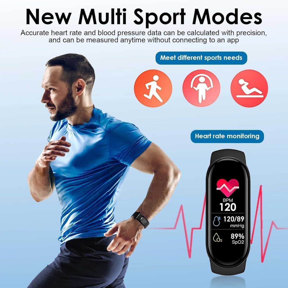 ⁦YelaJoy Fitness Activity Tracker, Durable Muti-Functional Health Monitor with Blood Pressure & Blood Oxygen Tracking, IP67 Waterproof Sport Watch, for Adults, Kids Sports, Calories Measuring (Black)⁩ - الصورة ⁦4⁩