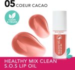 ⁦Bourjois Healthy Mix Clean S.O.S Lip Oil, 05 Coeur Cacao, Hydration Recover & Extra Shine, Nourishing Fruit Oils and Vegan Collagen, Hydrating, 94% Natural Origin Ingredients, 4.5ml (0.15oz)⁩ - الصورة ⁦2⁩