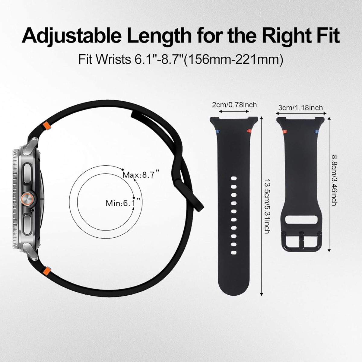 ⁦T Tersely 3 Pack Soft Silicone Watch Band Compatible with Samsung Galaxy Watch Watch 8 (40/44mm), 8 Classic, Ultra2(2025), No Gap Smartwatch Sport Strap For Men⁩ - الصورة ⁦5⁩