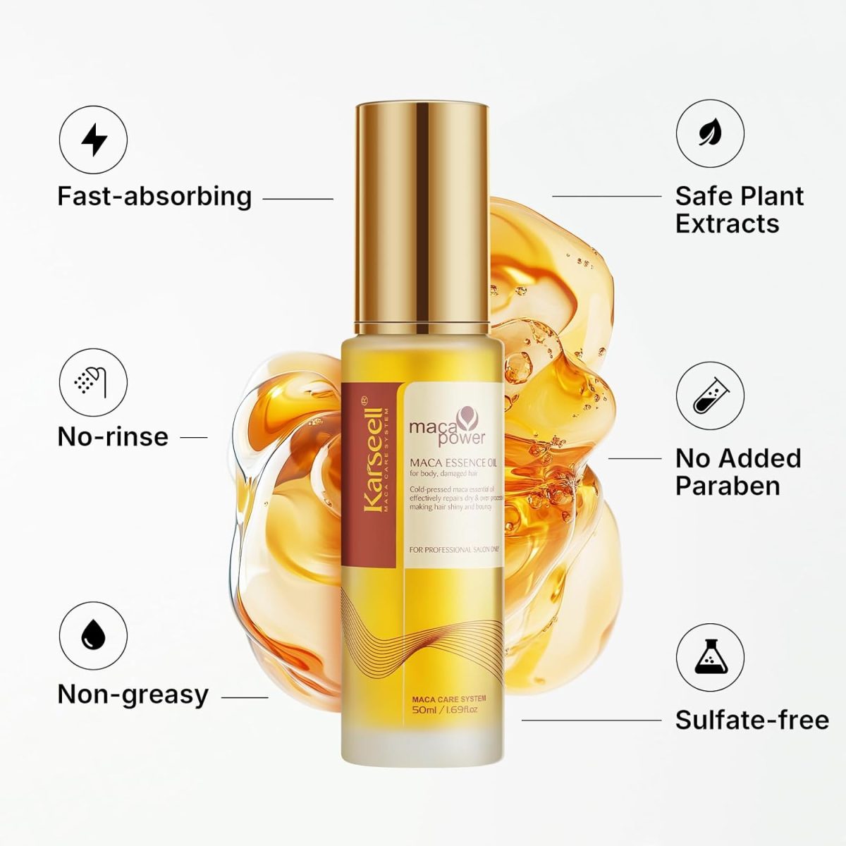 ⁦Karseell Moroccan Argan Oil for Hair Healing Cold Pressed Weightless Argan Oil Hair Serum for Dry Damaged Hair 50ml⁩ - الصورة ⁦5⁩