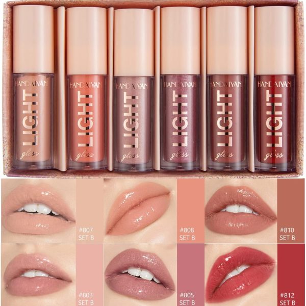 MAEPEOR Shiny Lipgloss Set 6PCS Smooth Moisturizing Lip Gloss Neutral Nude Nourishing Glossy Lipgloss (6PCS Set B)