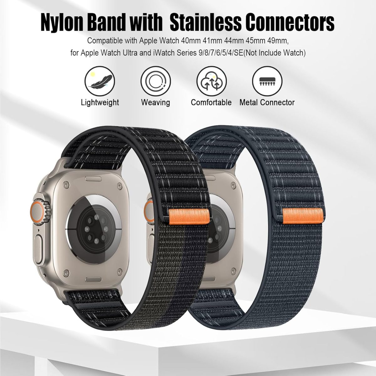 ⁦Compatible with Apple Watch Band Series 10/9/8/7/6/5/4/SE/Ultra Braided Nylon iwatch Band 40mm 44mm 41mm 45mm 42mm 46mm 49mm Thin Stainless Sport Loop Strap Men Women⁩ - الصورة ⁦2⁩