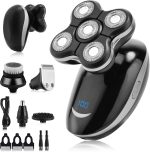 Congeowe 5-in-1 Electric Head Shaver for Bald Men – IPX7 Waterproof, Rechargeable Wet & Dry Groomer, Black