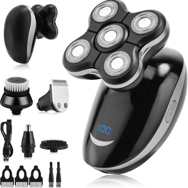 Congeowe 5-in-1 Electric Head Shaver for Bald Men – IPX7 Waterproof, Rechargeable Wet & Dry Groomer, Black