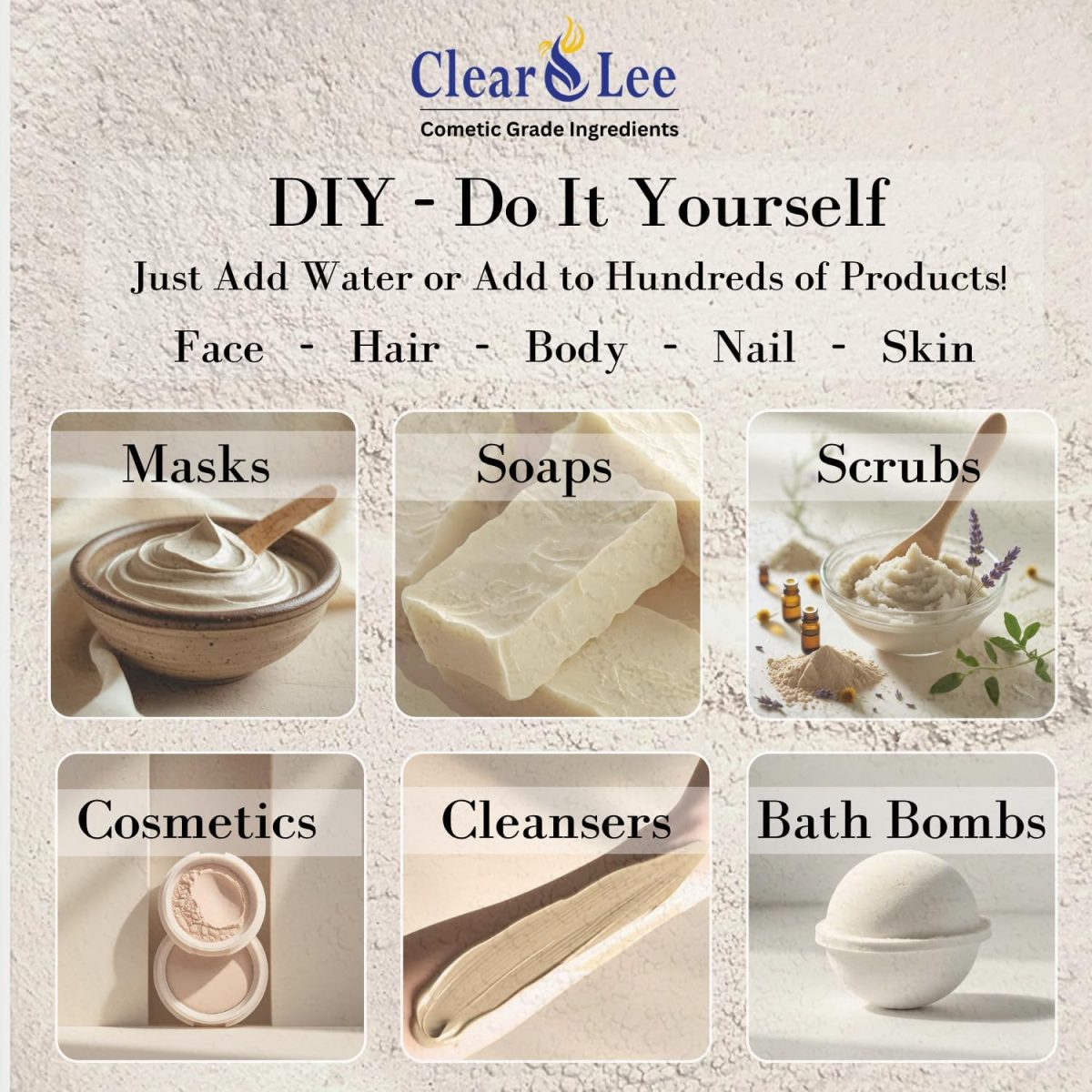 ⁦ClearLee Kaolin Clay Cosmetic Grade Powder - 100% Pure Natural Powder - Great For Skin Detox, Rejuvenation, and More - Heal Damaged Skin - DIY Clay Face Mask (8 oz)⁩ - الصورة ⁦3⁩