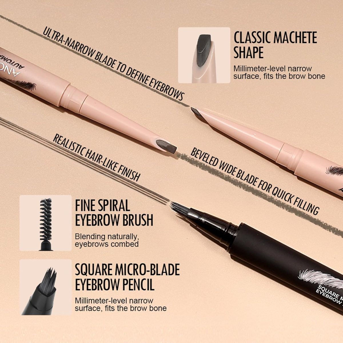 ⁦Magical Eyebrow Pen Set, 3-in-1 Liquid Microblading Eyebrow Pencils for Women, Waterproof, Quick-Drying, Upgraded Square Angled Tip for Wild Natural-Looking Brows, All Day (Brown)⁩ - الصورة ⁦6⁩