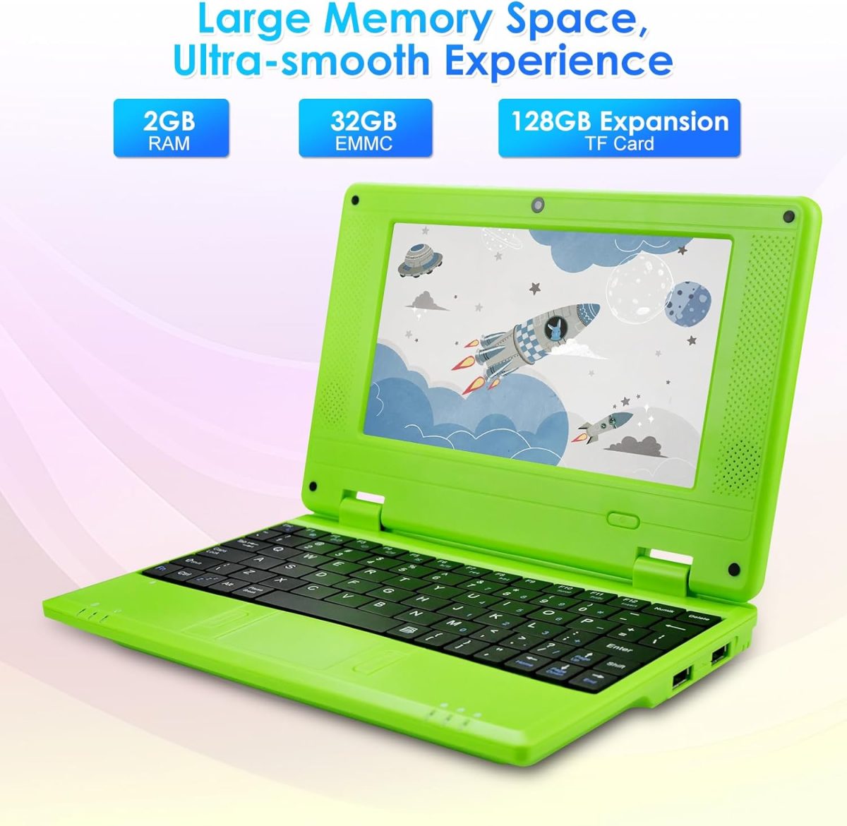 ⁦ZHAOHUIXIN 7" Portable Small Laptop, Android 12 Quad Core with 2GB RAM 32GB ROM Mini Laptop Notebook for Kids,Ideal Gift for Children 's Learning and Entertainment (Green)⁩ - الصورة ⁦4⁩