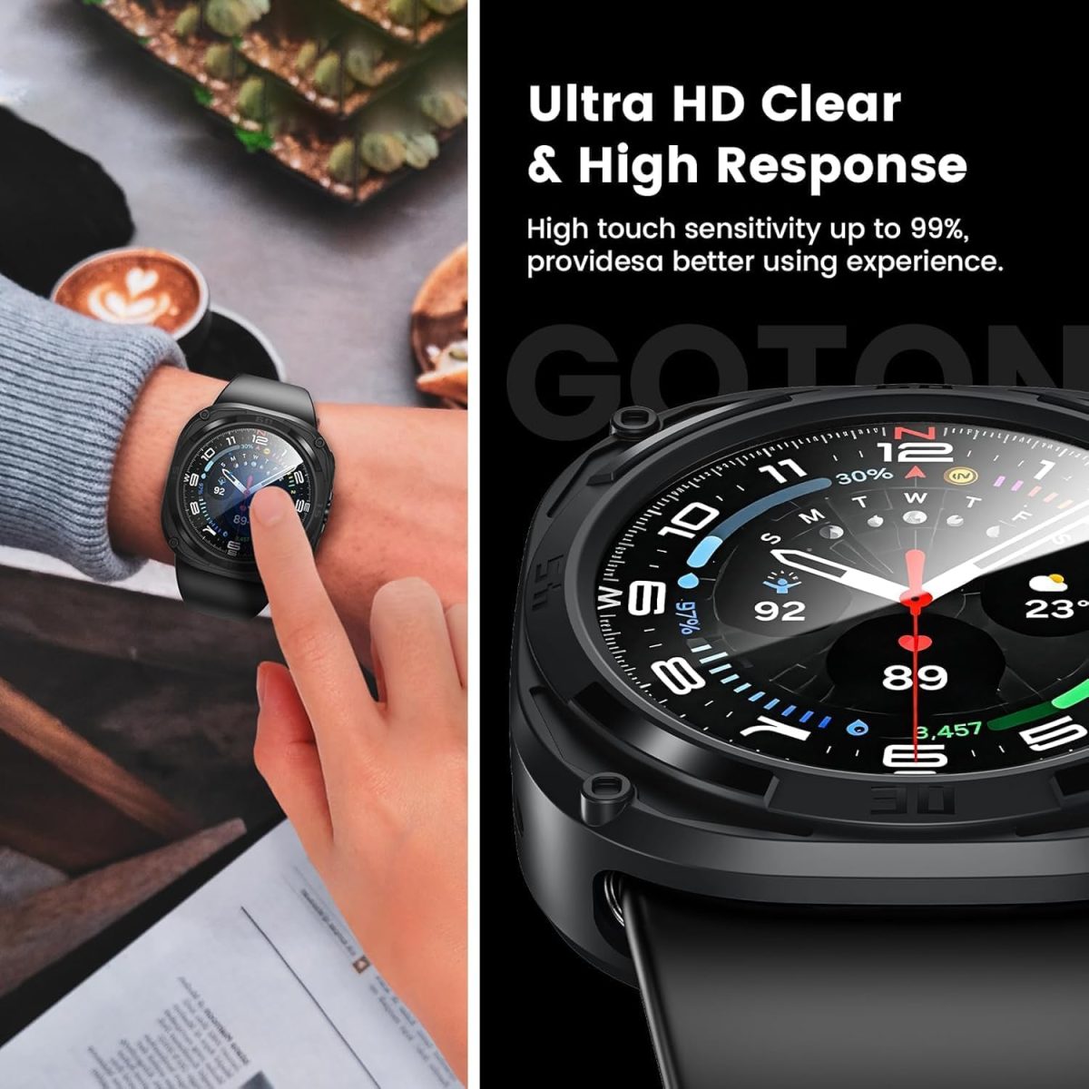 ⁦Ctoby Rugged Bezel Case for Samsung Galaxy Watch Ultra Screen Protector 47mm - Soft TPU Bumper Face Cover + 2 Tempered Glass Film for Galaxy Watch 7 Ultra 47mm Accessories⁩ - الصورة ⁦5⁩
