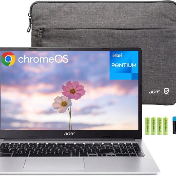 acer Chromebook 315 15.6" HD Laptop for Home & Students, Intel Pentium N6000, 4GB RAM 384GB Storage(128GB eMMC+256GB SD Card), Wi-Fi 6, Numeric Keypad, 2 x Display Port, Type-C, Chrome OS, w/Battery