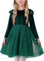SEAUR Little Girls Long Sleeve Tutu Dress Sparkly Tulle Toddler Holiday Party Dress Ruffle Star Sequin Fall Winter Christmas Halloween 2-8 Years