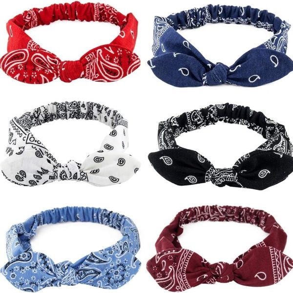 YelaJoy Rabbit Ear Headbands for Women Vintage Paisley Bandana Flower Printed Hairband Elastic Rabbit ear Head Wrap Cute Hair Accessories,pack of 6