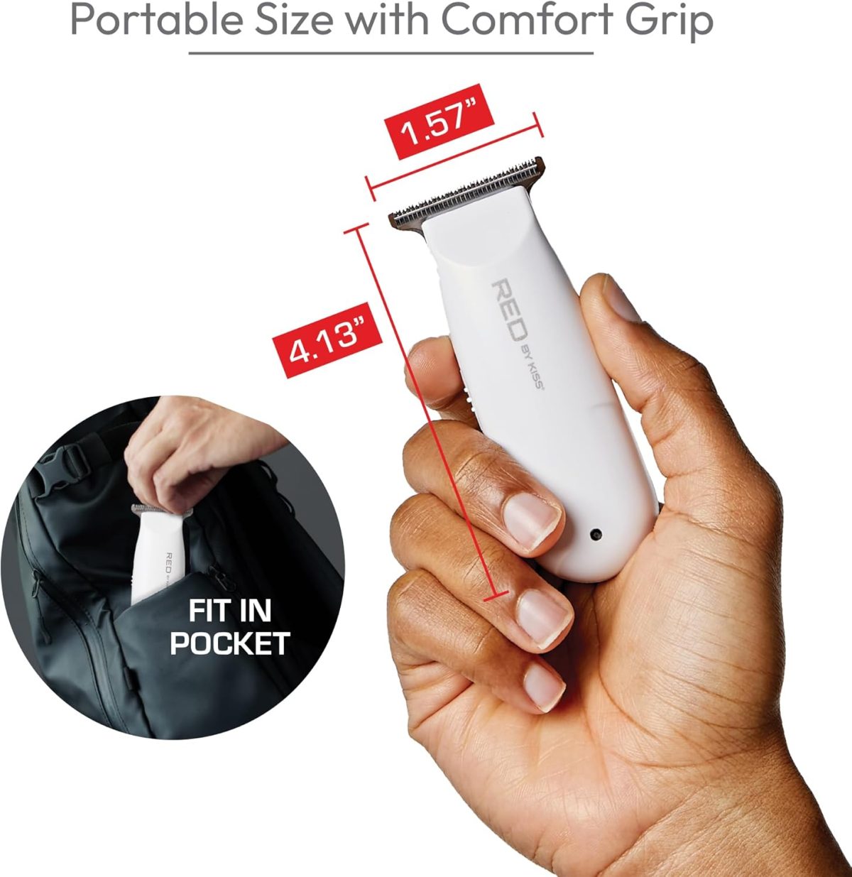 ⁦Red by Kiss Hair Clipper, Mini Cordless Hair Trimmer, Long Lasting Hair Cutting Kit, USB-C Rechargeable Haircut Beard Trimming Clippers for Men Women Kids, Portable Grooming Kit (White)⁩ - الصورة ⁦6⁩