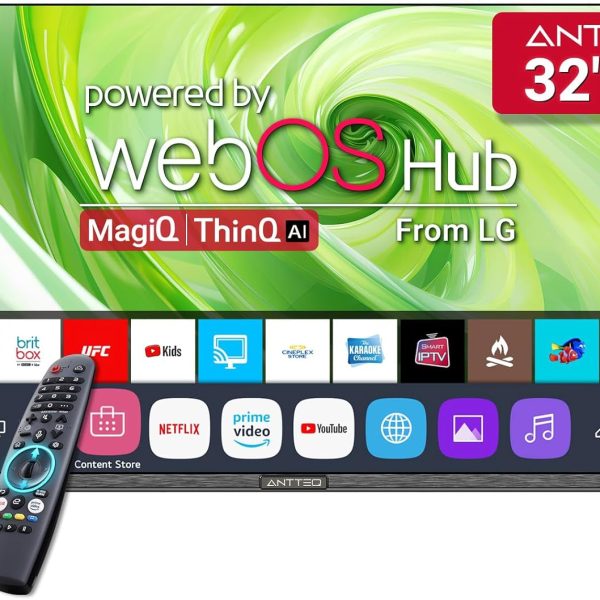 Antteq 32 Inch TV Smart WebOS TV MagiQ 32" with ThinQ AI, Voice Magic Remote, Airplay, Apple TV+, Netflix, Freeview, YouTube, WiFi, 2024 Black Televisions