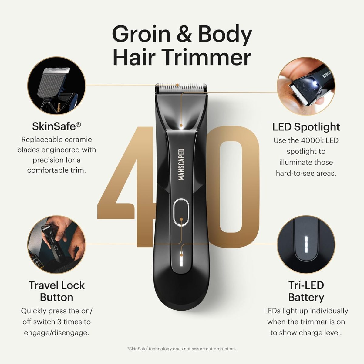 ⁦MANSCAPED™ Electric Groin Hair Trimmer, The Lawn Mower™ 4.0, Replaceable SkinSafe™ Ceramic Blade Heads, Waterproof Wet/Dry Clippers, Rechargeable, Wireless Charging, Ultimate Male Hygiene Razor⁩ - الصورة ⁦2⁩