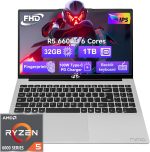 NIMO 15.6 FHD-Laptop, 32GB RAM 1TB SSD, 6 Cores AMD Ryzen 5 6600H (Beat i5-12450H, Up to 4.5GHz), Gaming-Laptop with 100W Type-C 54Wh Battery WiFi 6 BT5.2 Backlit Keyboard Laptop for Student Business