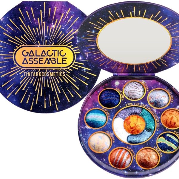 TINTARK Galactic Assemble Eyeshadow Palette Makeup, Glitter Shimmer Sparkle Metallic Eyeshadows, Blue Brown Eye Shadow Pallets Make up Waterproof, Talc Free