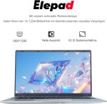 ⁦Elepad Laptop, 14.1Inch FHD IPS Screen, N4105 Processor, 6GB RAM 256GB SSD Expandable 1TB, Windows 11 Computer with 2 Stereo Speakers, WiFi-5, HDMI⁩ - الصورة ⁦2⁩