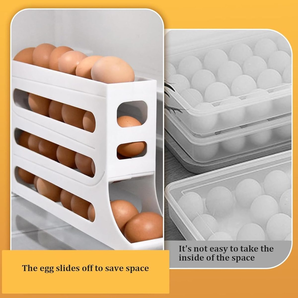 ⁦CooToly Egg Tray Organizer - Auto Rolling Fridge Egg Holder, Space-Saving Dispenser, Large Capacity for Refrigerator (White-1 Pack)⁩ - الصورة ⁦4⁩