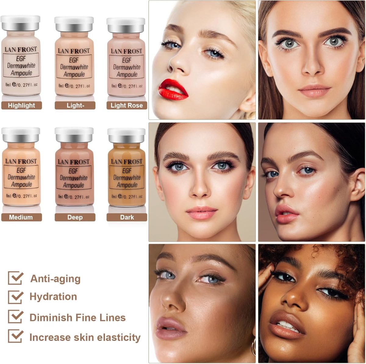 ⁦BB Pigment Glow Serum Starter Kit Hyaluronic Acid Essence Foundation Skin Care Kit 8 ml 12 Pieces Combined with Niacinamide and Peptides to Brighten Skin Tone Anti-Ageing Foundation⁩ - الصورة ⁦4⁩