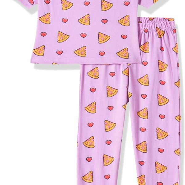 T2F Girls Cotton Printed Oversized Fit Crop Top and Pant Pajama Set