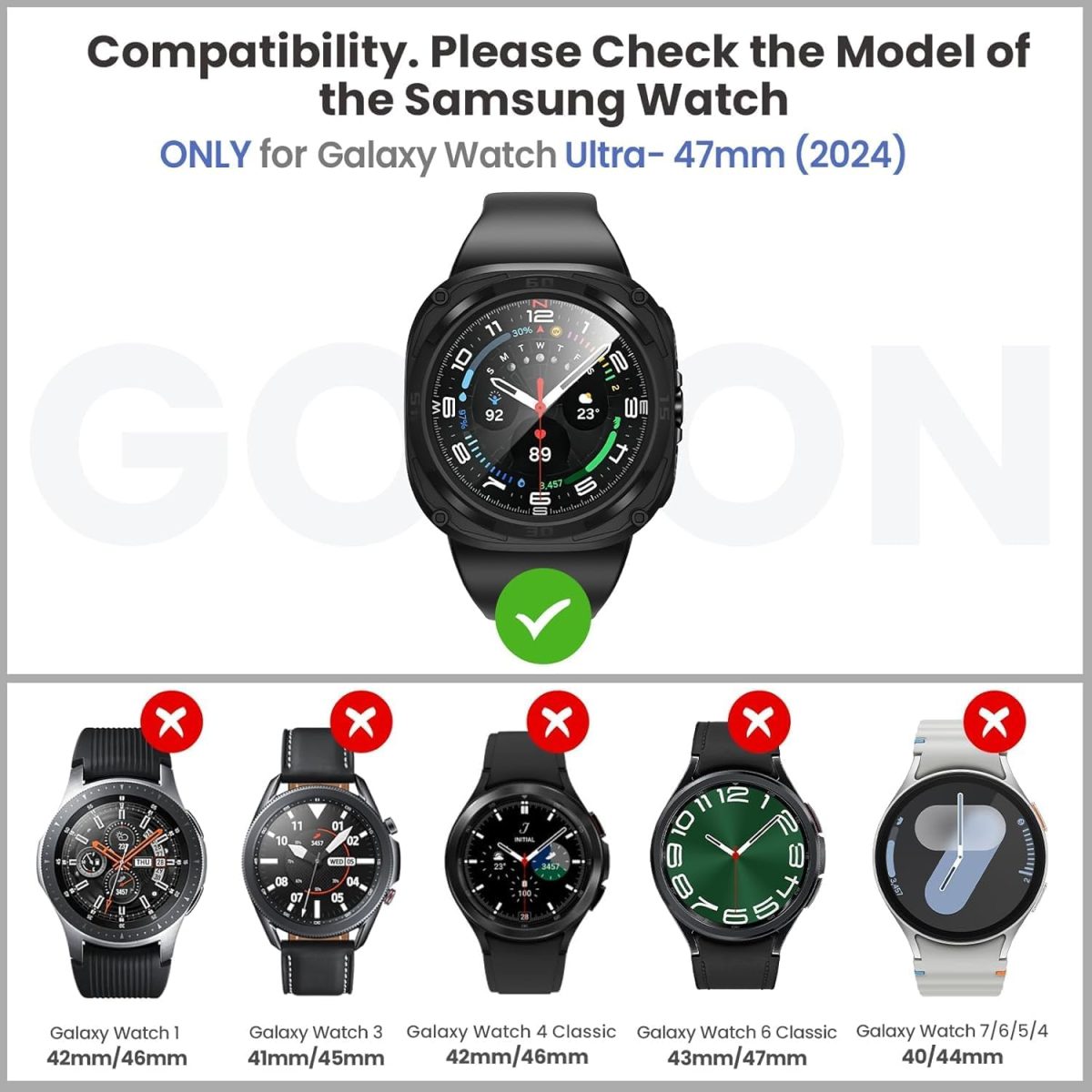 ⁦Ctoby Rugged Bezel Case for Samsung Galaxy Watch Ultra Screen Protector 47mm - Soft TPU Bumper Face Cover + 2 Tempered Glass Film for Galaxy Watch 7 Ultra 47mm Accessories⁩ - الصورة ⁦2⁩