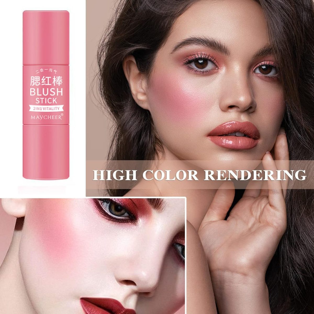 ⁦3 Pcs Blush Stick With Brush, Waterproof Multi Cream Makeup, Lightweight, Long-lasting, Easy To Use, 2 in 1 Multi Stick for Cheeks, Lip Tint & Eyeshadow, for All Skin⁩ - الصورة ⁦2⁩