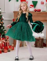 ⁦SEAUR Little Girls Long Sleeve Tutu Dress Sparkly Tulle Toddler Holiday Party Dress Ruffle Star Sequin Fall Winter Christmas Halloween 2-8 Years⁩ - الصورة ⁦4⁩