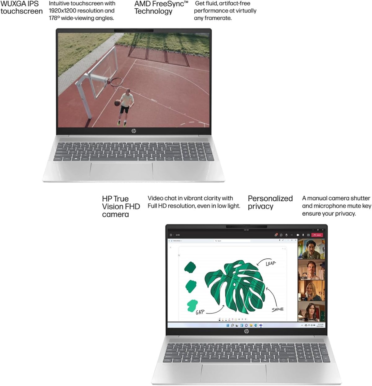 ⁦HP Pavilion 16" Touchscreen Laptop - WUXGA (1920 x 1200) - AMD Ryzen 7 8840U - 16GB LPDDR5-6400Mhz RAM - 512GB PCIe SSD - Backlit Keyboard - Copilot PC - 1080p Webcam - Windows 11 Home - w/Stylus Pen⁩ - الصورة ⁦6⁩