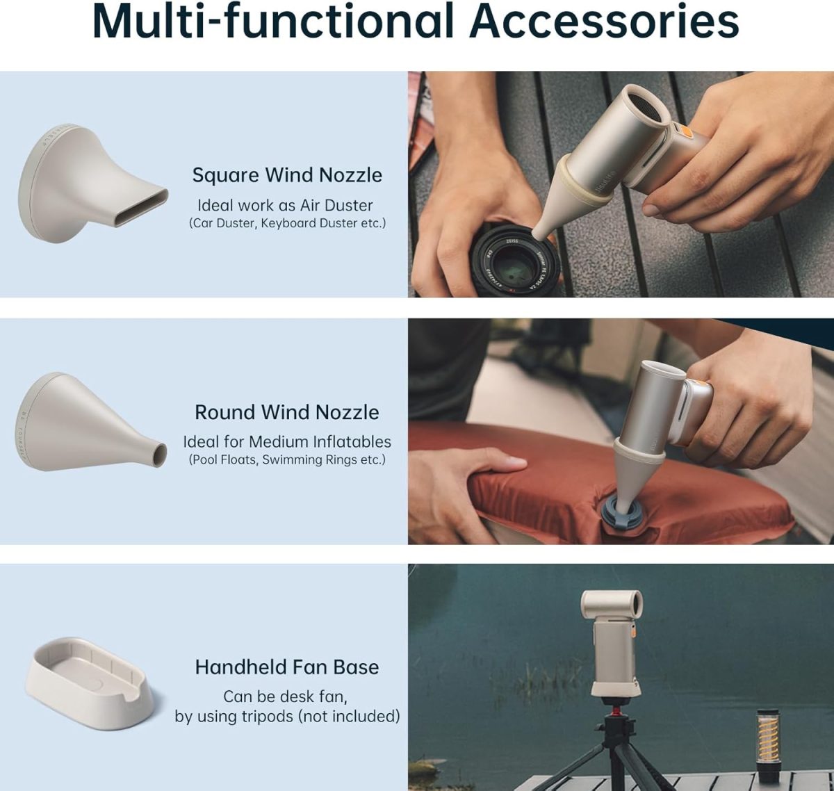 ⁦JISULIFE Portable Handheld Turbo Fan, 100 Speeds Adjustable Mini Personal Fan, 9000mAh USB Rechargeable Fan Battery Operated, LED Display, Metal Shell with Accessories Gifts for Men Women Travel-Brown⁩ - الصورة ⁦5⁩