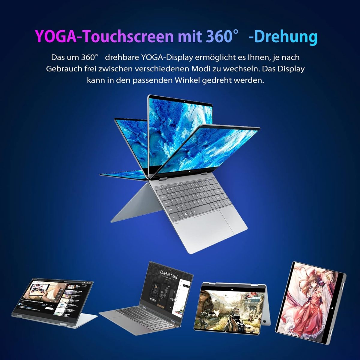 ⁦لابتوب موروسترون بشاشة لمس 13.3 انش، نوت بوك 2 في 1.16G RAM 256G SSD، سيليرون N5100 رباعي النواة، لوحة FHD IPS، واي فاي، بلوتوث 4.2، معدن بالكامل⁩ - الصورة ⁦7⁩